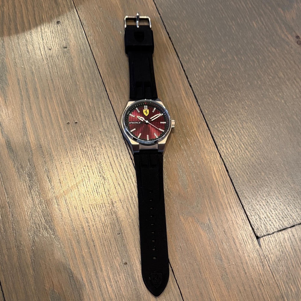 Ferrari Red Dial Watch with Black Silicone Band